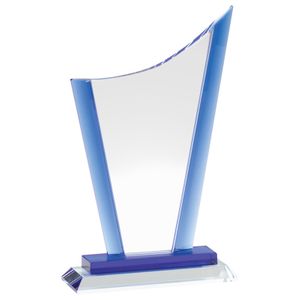 9 x 5-1/2 INCH OPTICAL CRYSTAL PEAK AWARD WITH ICE BLUE EDGES
