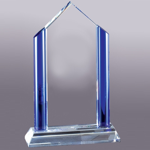9 X 6 INCH BLUE PEAK OPTICAL CRYSTAL SHAPE WITH BLUE TRIM