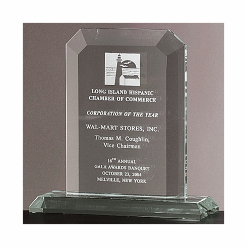 9 X 8-3/4 INCH JADED GLASS BEVELED ARCH AWARD