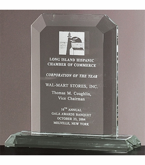 9 X 8-3/4 INCH JADED GLASS BEVELED ARCH AWARD