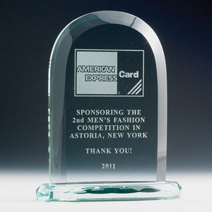 9 X 8-3/4 INCH ROMAN ARCH JADE GLASS WITH BASE