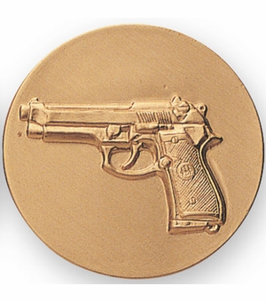2-Inch in Diameter Round Stamped Metal Pistol Themed Insert in Multiple Colors