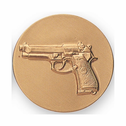 2-Inch in Diameter Round Stamped Metal Pistol Themed Insert in Multiple Colors