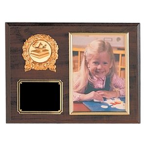 9 X 12 GENUINE WALNUT PHOTO PLAQUE WITH 2 INCH MEDALLION INSERT