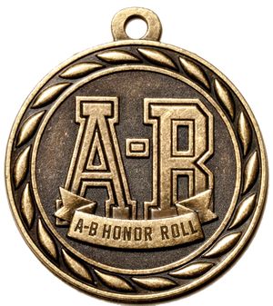 Metal 2-Inch in Diameter Round A-B-Honor Roll Medal with Cutomizable Back in Antique Brass