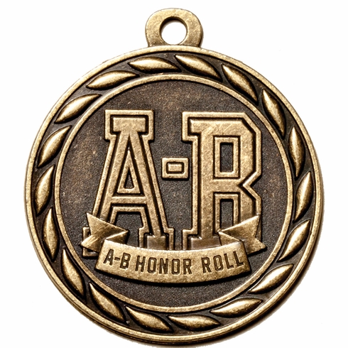 Metal 2-Inch in Diameter Round A-B-Honor Roll Medal with Cutomizable Back in Antique Brass