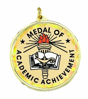 2-1/4 Inch in Diameter Round Academic Achievement Medal with Mylar Detailing and Customizable Back