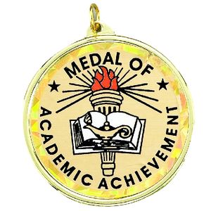 2-1/4 Inch in Diameter Round Academic Achievement Medal with Mylar Detailing and Customizable Back