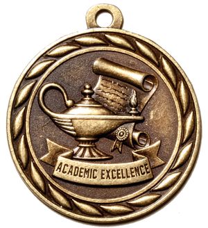Metal 2-Inch in Diameter Round Academic Excellence Medal with Antique Finish in Multiple Colors