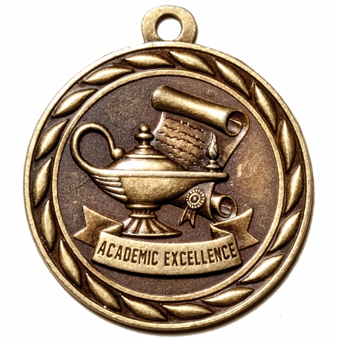 Metal 2-Inch in Diameter Round Academic Excellence Medal with Antique Finish in Multiple Colors
