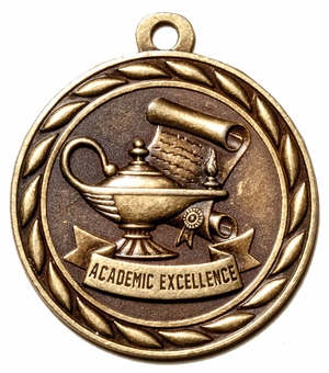 Metal 2-Inch in Diameter Round Academic Excellence Medal with Antique Finish in Multiple Colors
