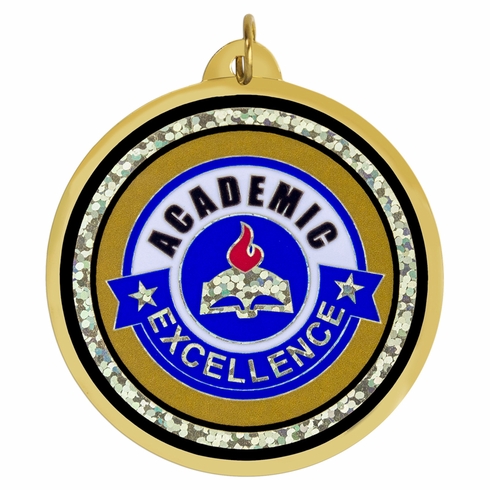2-1/4 Inch in Diameter Round Scholastic Medal with Mylar Detailing and Customizable Back