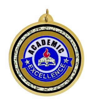 2-1/4 Inch in Diameter Round Scholastic Medal with Mylar Detailing and Customizable Back