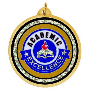 2-1/4 Inch in Diameter Round Scholastic Medal with Mylar Detailing and Customizable Back