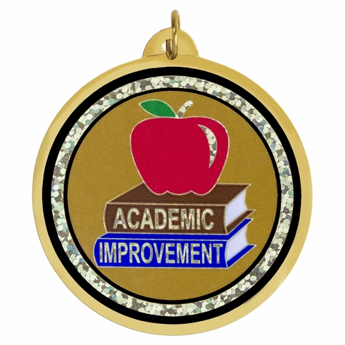 2-1/4 Inch in Diameter Round Academic Improvement Medal with Mylar Detailing and Customizable Back