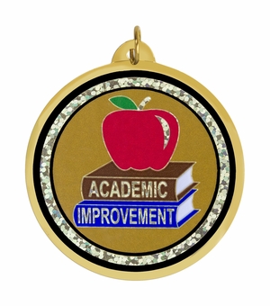 2-1/4 Inch in Diameter Round Academic Improvement Medal with Mylar Detailing and Customizable Back