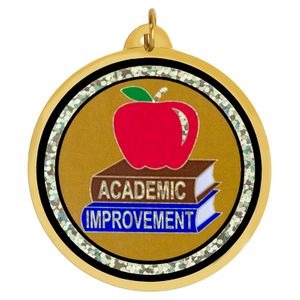 2-1/4 Inch in Diameter Round Academic Improvement Medal with Mylar Detailing and Customizable Back