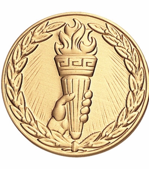 2-Inch in Diameter Round Metal Achievement Torch Stamped Insert in Gold