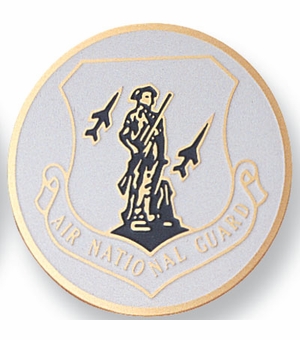 2-Inch in Diameter Round Etched-Enameled Metal Air National Guard Medallion Insert in Gold with Peel-and-Stick Back