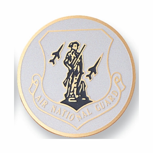 2-Inch in Diameter Round Etched-Enameled Metal Air National Guard Medallion Insert in Gold with Peel-and-Stick Back