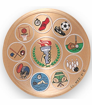 2 Inch in Diameter Round Metal Litho-Print All Sports Medallion Insert