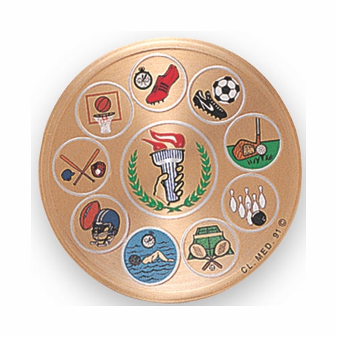 2 Inch in Diameter Round Metal Litho-Print All Sports Medallion Insert