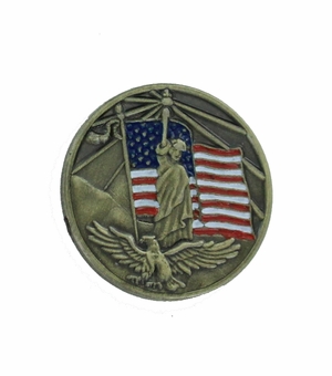 AMERICAN FLAG, STATUE OF LIBERTY & EAGLE BRASS LAPEL PIN