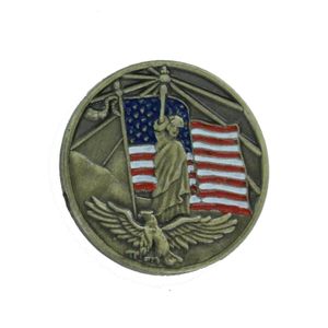 AMERICAN FLAG, STATUE OF LIBERTY & EAGLE BRASS LAPEL PIN