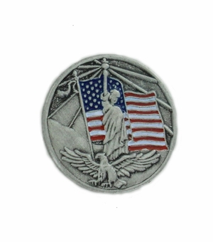  AMERICAN FLAG, STATUE OF LIBERTY & EAGLE PEWTER LAPEL PIN