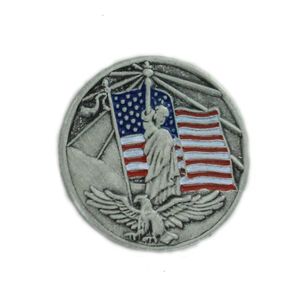   AMERICAN FLAG, STATUE OF LIBERTY & EAGLE PEWTER LAPEL PIN