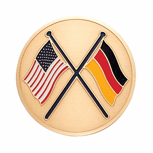 2-Inch in Diameter Round Etched-Enameled Metal American & German Medallion Insert in Gold with Peel-and-Stick Back