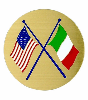 2-Inch in Diameter Round Etched-Enameled Metal American & Italian Medallion Insert in Gold with Peel-and-Stick Back