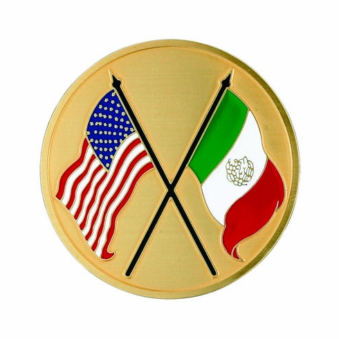 2-Inch in Diameter Round Etched-Enameled Metal American & Mexican Medallion Insert in Gold with Peel-and-Stick Back