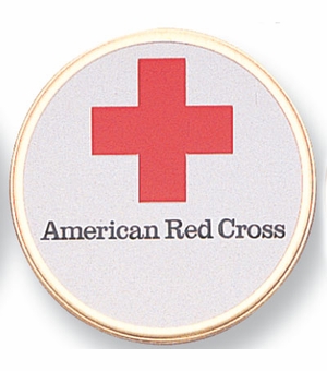 2-Inch in Diameter Round Etched-Enameled Metal American Red Cross Medallion Insert in Gold with Peel-and-Stick Back