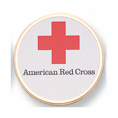 2-Inch in Diameter Round Etched-Enameled Metal American Red Cross Medallion Insert in Gold with Peel-and-Stick Back