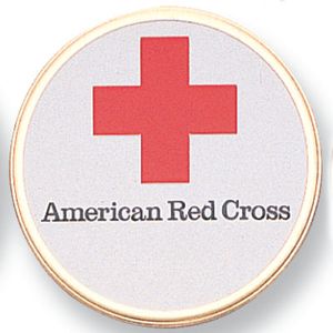 2-Inch in Diameter Round Etched-Enameled Metal American Red Cross Medallion Insert in Gold with Peel-and-Stick Back