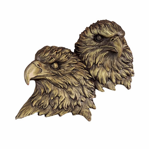 ANTIQUE BRASS DOUBLE EAGLE HEAD MOUNT, 5X4