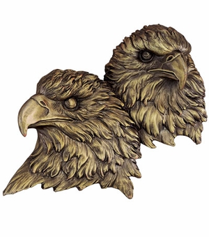 ANTIQUE BRASS DOUBLE EAGLE HEAD MOUNT, 5X4