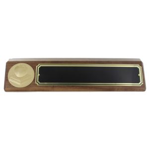 APPLE AND BOOKS GENUINE WALNUT DESK BLOCK WITH BLACK SCREENED BRASS PLATE