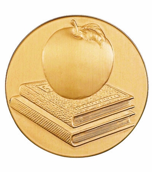 2-Inch in Diameter Round Stamped Metal Apple and Books Insert in Multiple Colors