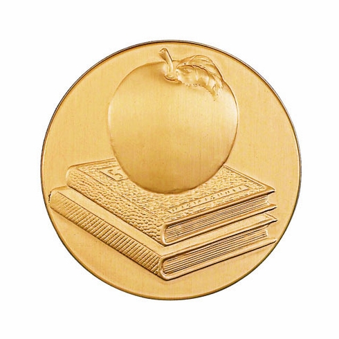 2-Inch in Diameter Round Stamped Metal Apple and Books Insert in Multiple Colors