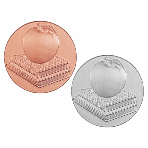 2-Inch in Diameter Round Stamped Metal Apple and Books Insert in Multiple Colors
