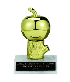 APPLE TROPHY, 4-1/4 INCH, WHITE PLASTIC BASE