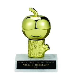 APPLE TROPHY, 4-1/4 INCH, WHITE PLASTIC BASE