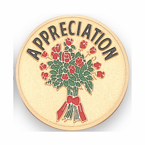 2-Inch in Diameter Round Etched-Enameled Metal Appreciation Medallion Insert in Gold with Peel-and-Stick Back
