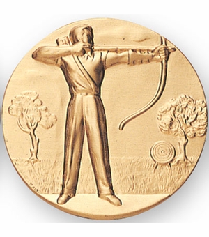 2-Inch in Diameter Round Metal Male Archery Themed Stamped Insert in Gold