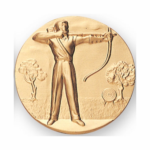 2-Inch in Diameter Round Metal Male Archery Themed Stamped Insert in Gold