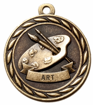 Metal 2-Inch in Diameter Round Art Medal with Cutomizable Back in Brass