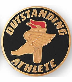 2-Inch in Diameter Round Etched-Enameled Metal 'Oustanding Athlete' Medallion Insert in Gold with Peel-and-Stick Back