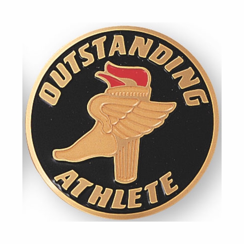 2-Inch in Diameter Round Etched-Enameled Metal 'Oustanding Athlete' Medallion Insert in Gold with Peel-and-Stick Back